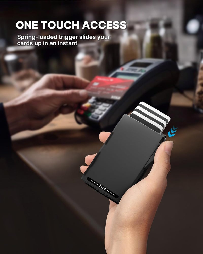 typecase Tactical Wallet for Men Card Holder: Pop Up Card Case, Genuine Leather, Smart, RFID Blocking, Slim, Minimalist, Thin, Front Pocket - 9-13 Card Capacitiy, ID Window, Money Clip (Dark Black) - Image 3